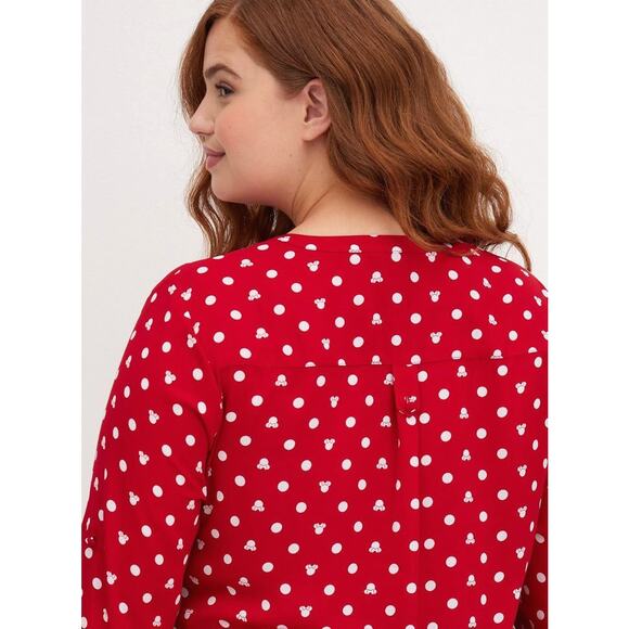 Torrid 2 (2X) Disney Minnie Mouse Polka Dot Georgette Harper Red Blouse Shirt - Picture 3 of 3